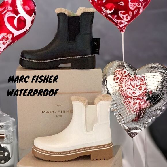MARC FISHER NEW IN BOX FARGO WATERPROOF BOOT SHOE 8 MEDIUM WHITE OR DARK BLUE - Picture 1 of 14